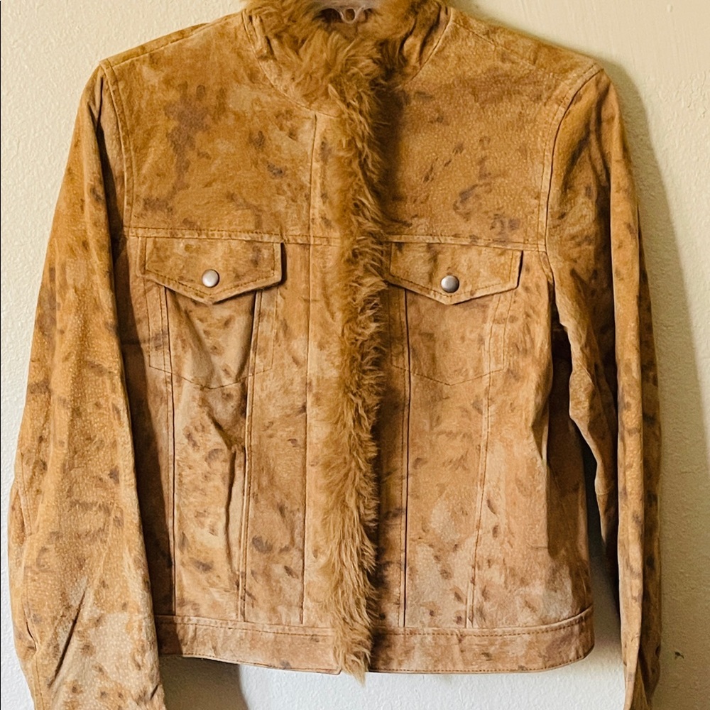 Vintage 1950’s Coldwater Creek 100% Suede Leather with Faux Fur Jacket - Size S